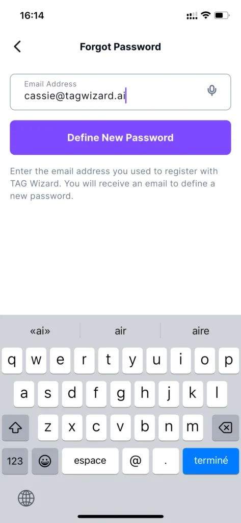 Tag Wizard Asset Tagging App - Forgot Password