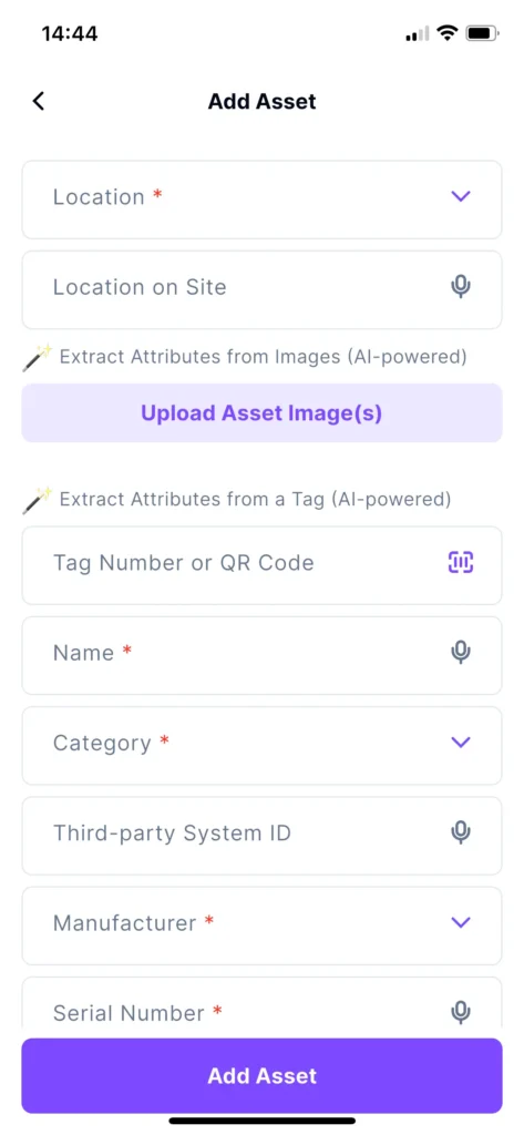 Tag Wizard - Asset Tagging App - Primary Asset Information