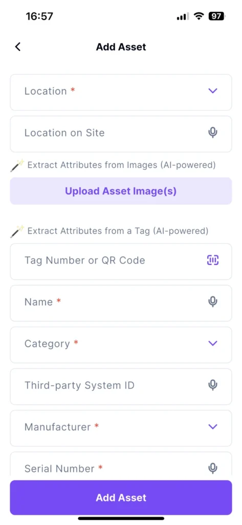 Add Asset - Tag Wizard Asset Tagging App