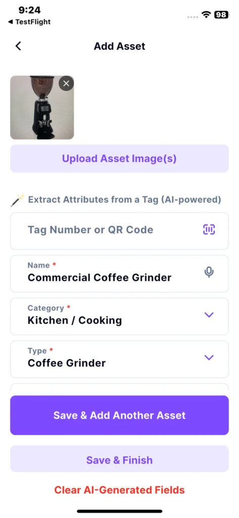 Add Coffee Grinder - Tag Wizard Asset Tagging App