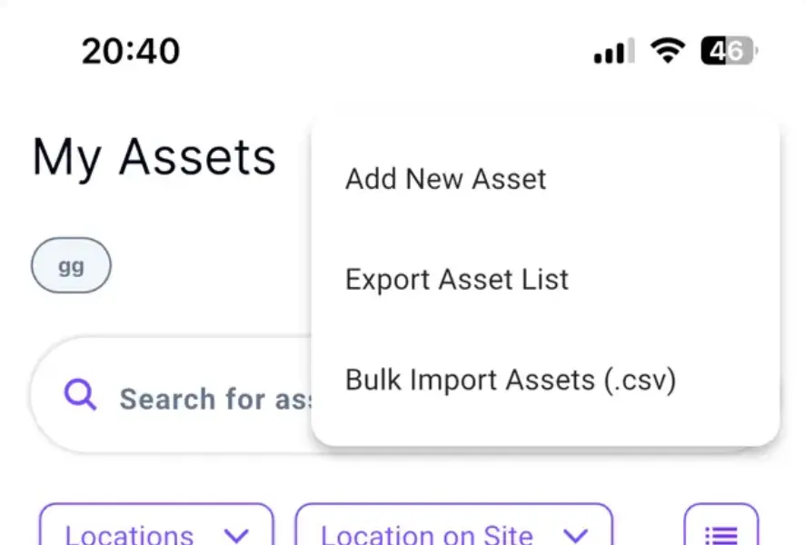 My Assets - Export Asset List Dropdown - May 2026