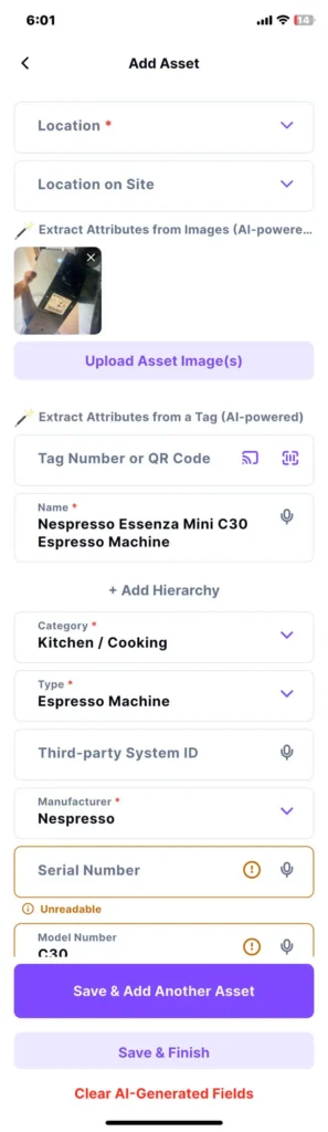 Add Asset - Capture Partially Blurry Image - Unreadable Error Message - Tag Wizard - Asset Tracking App