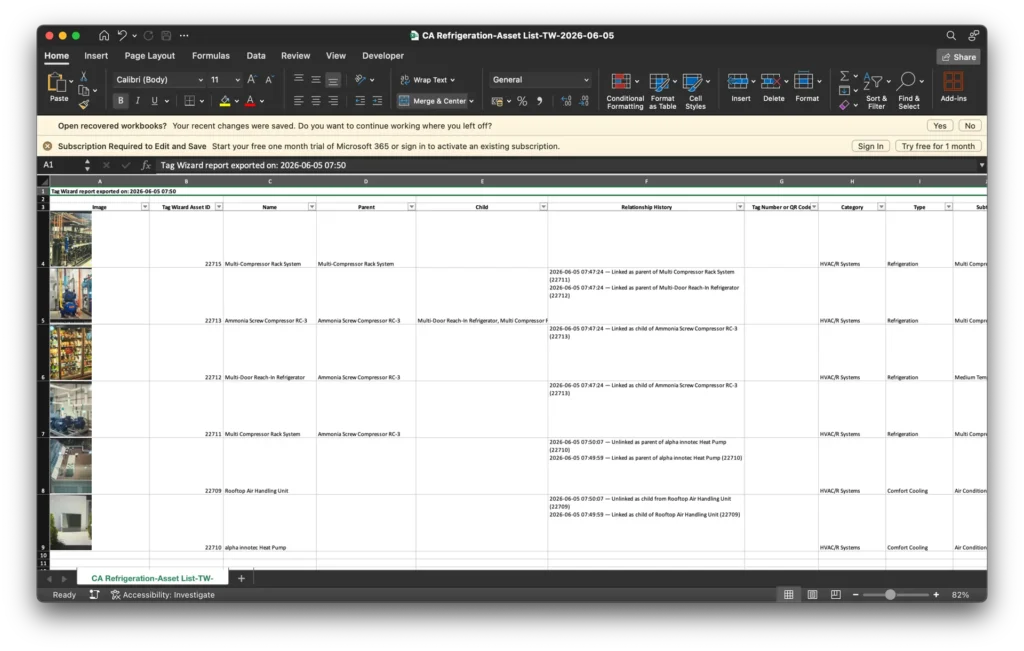Assets Export - with relationship history - Tag Wizard