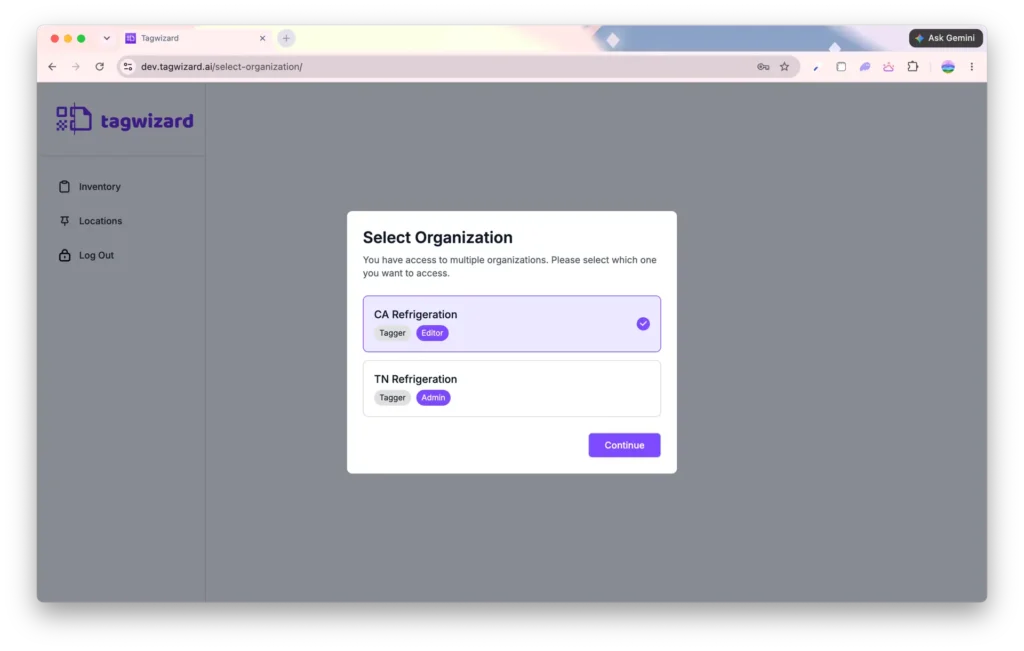 Select Organization - Desktop - Tag Wizard