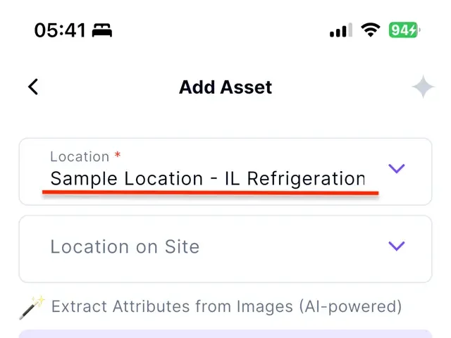 Add Asset - Sample Location Populated