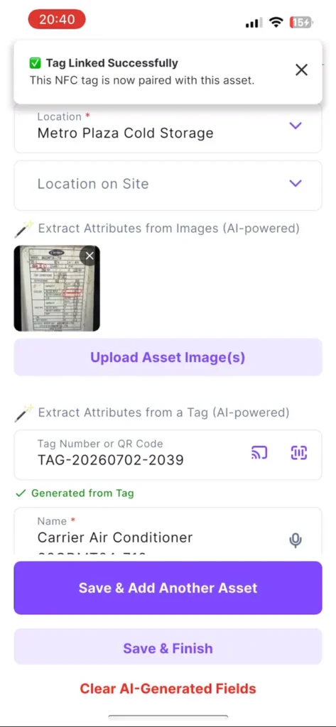 Tag Wizard - NFC Tag paired with Asset
