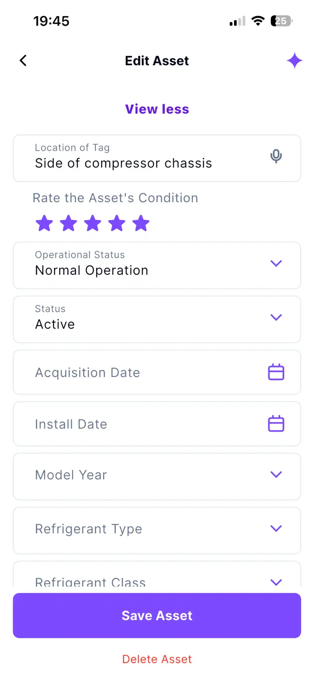 Rate the asset condition - Edit Asset - Asset Tagging App - Tag Wizard
