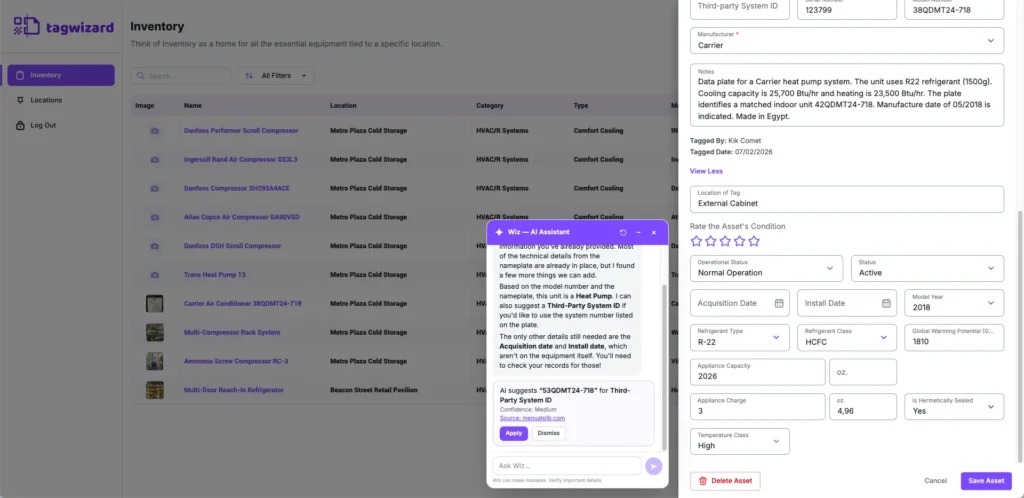 Wizzy Recommendations - Asset Record - Tag Wizard