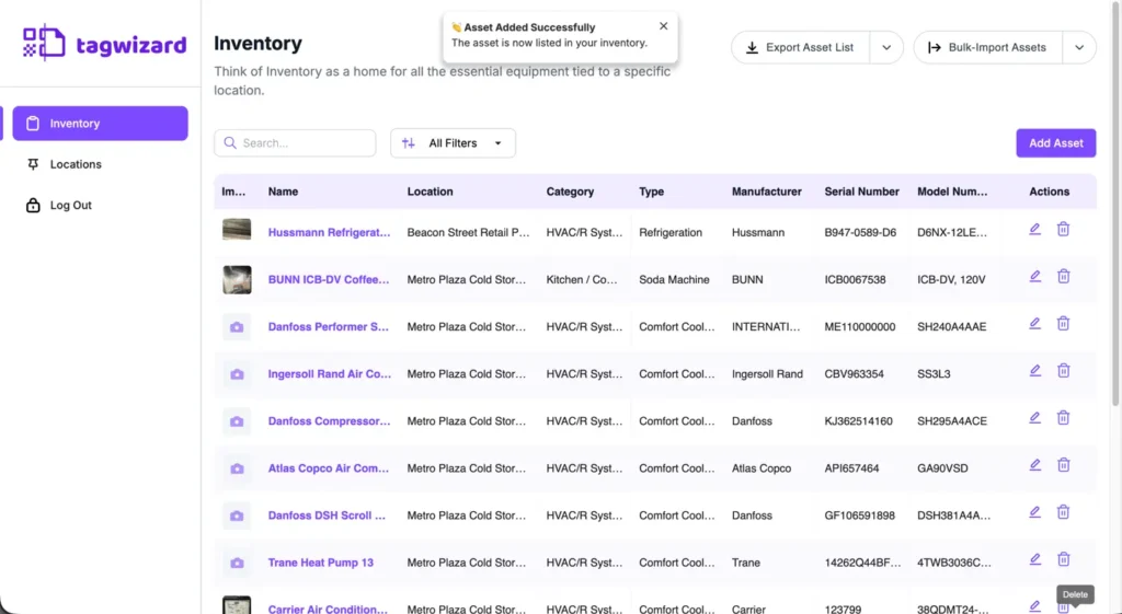 Asset Added Successfully - Tag Wizard