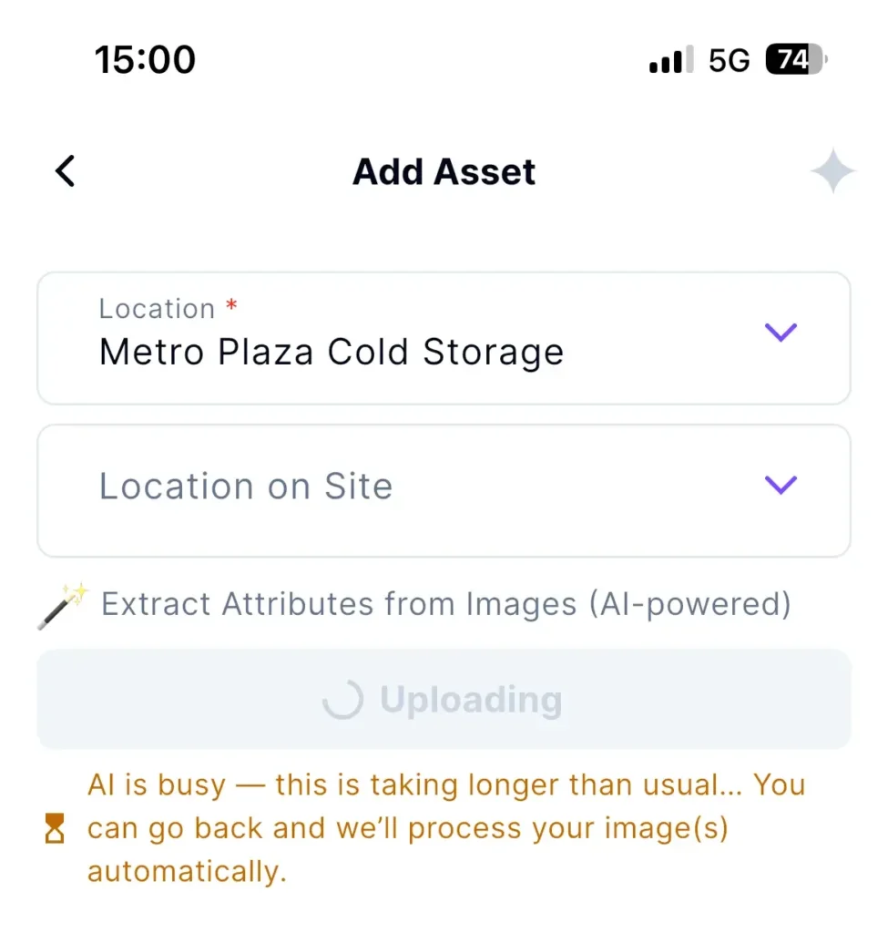 AI is busy - Message when adding an asset